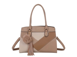 Bolsa De Mão Feminina Cléo Com Efeito Granulado, Pompon Decorativo E Alça De Ombro
