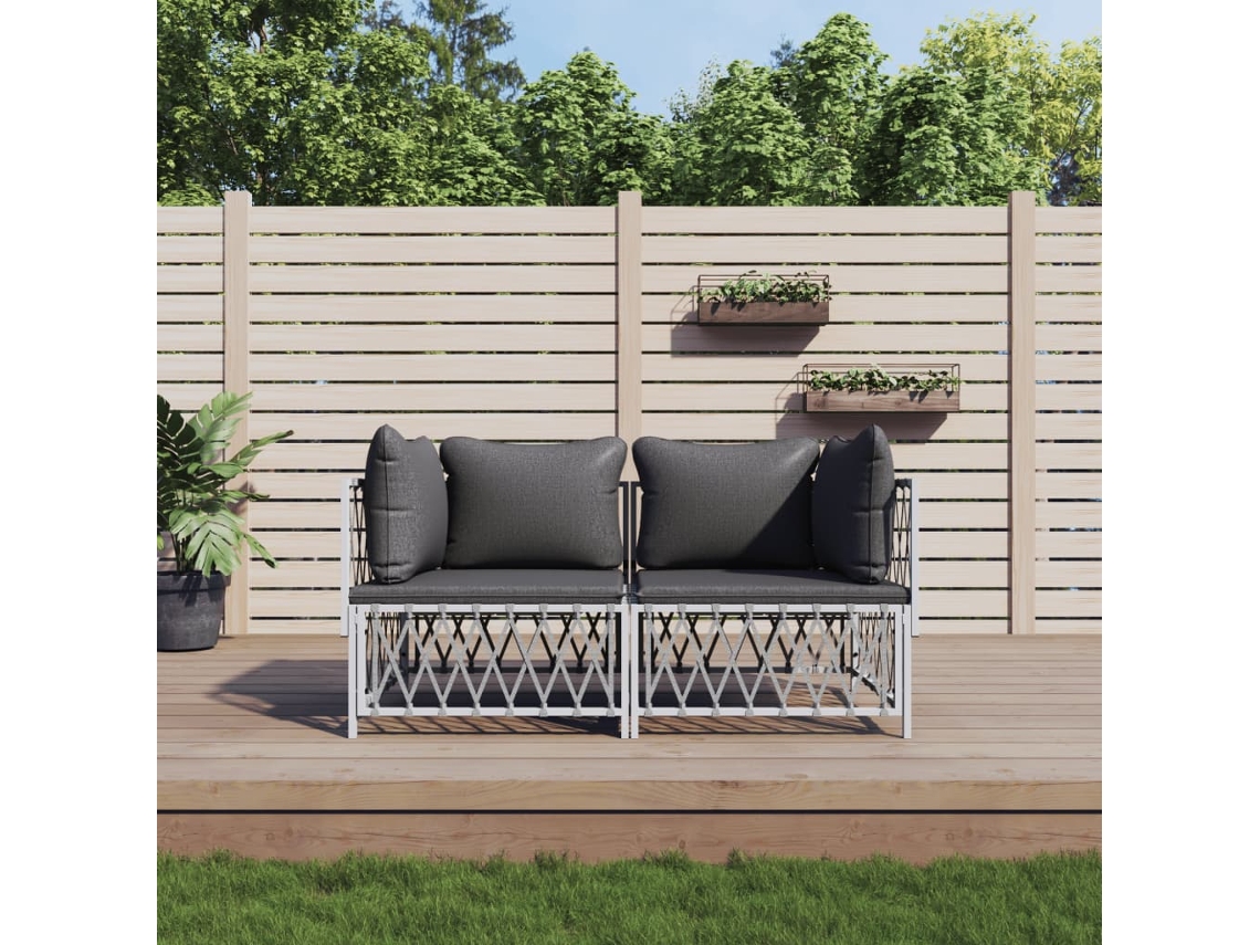 2 Pcs Conjunto Lounge De Jardim Com Almofadões Aço Branco Dkd Home Decor