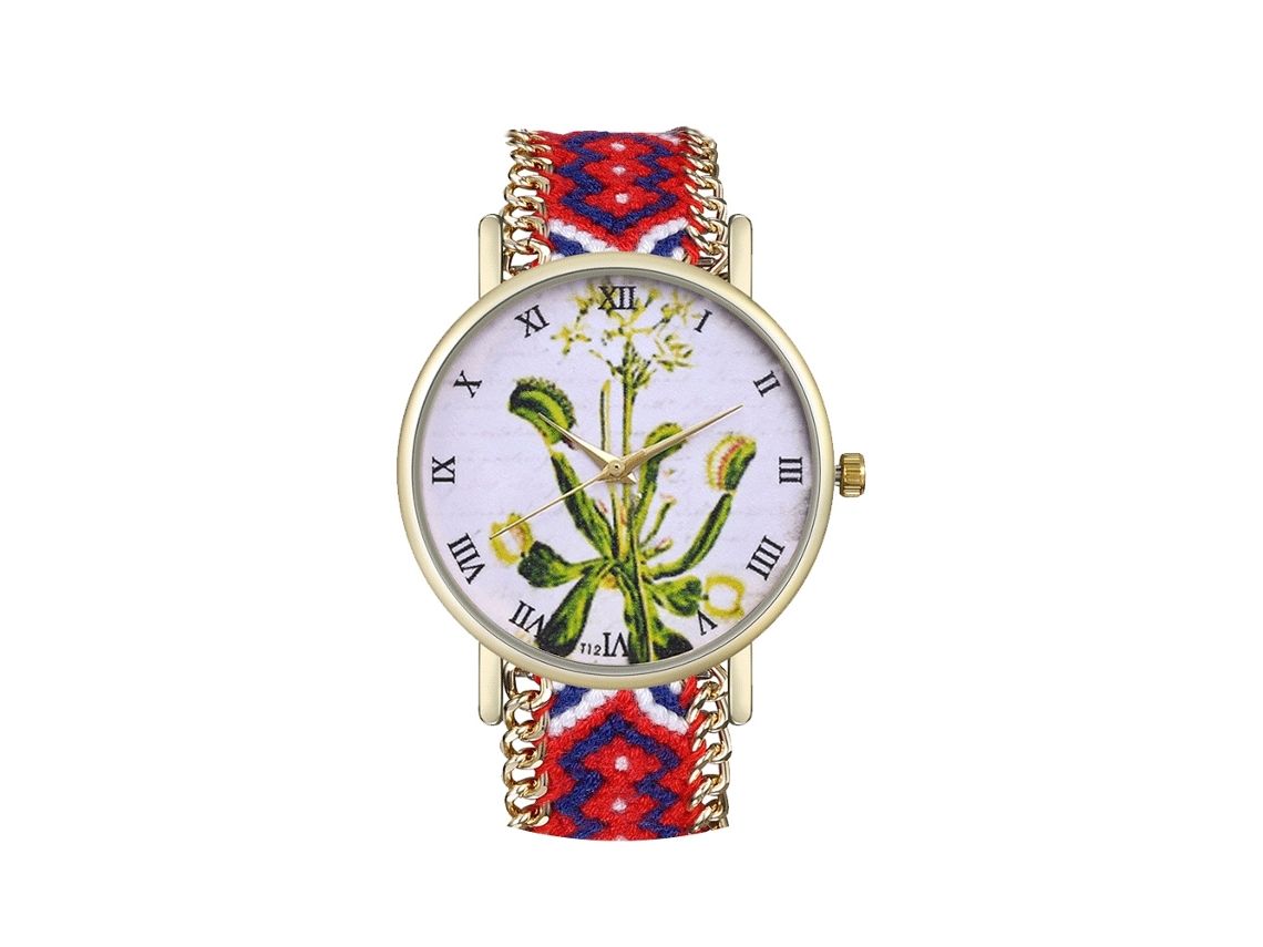 Relógio Feminino de Moda Casual com Pulseira de Fio de Lã e Padrão Floral Quartz
