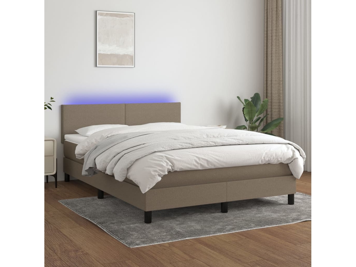 Vidaxl Cama Box Spring Colchão/led 140x200 Cm Tecido Cinza-acastanhado