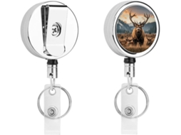 Porta Crachá Retrátil Com Clip E Chaveiro De Veado Identificação Animalis Selvagens, Ideal Oficiais De