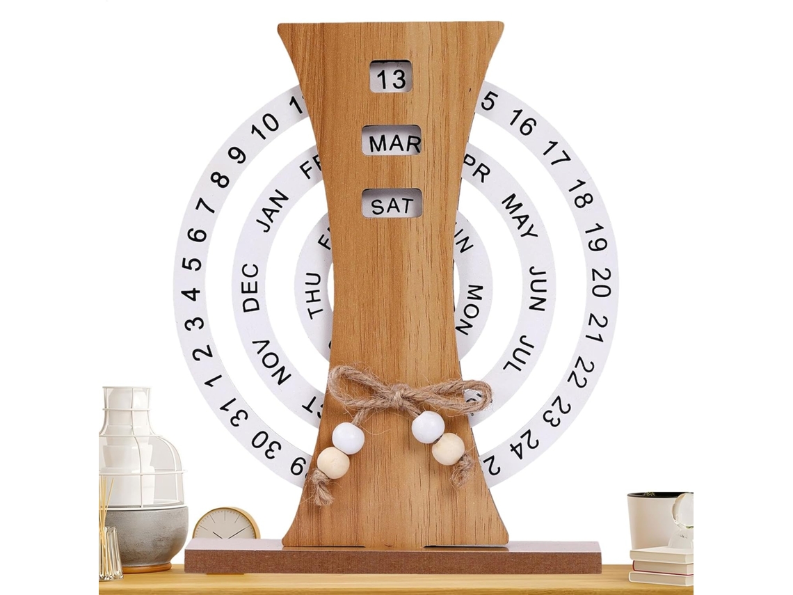 Calendário De Mesa De Madeira, Giratório Manual Com Design Retrô, Rústico Para Exibição