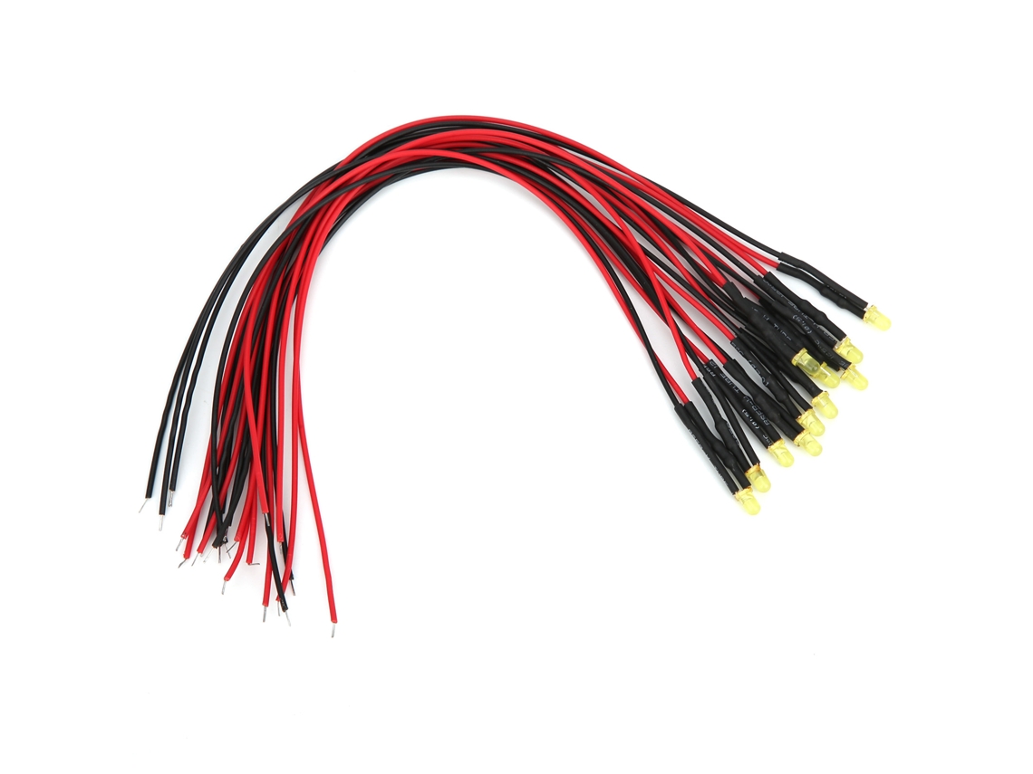 100 Peças De Diodos Emissores De Luz Led 12v Com Cabeça Redonda, 3mm, 20cm, Amarelo, Alto Brilho, Com Fio Pré-instalado