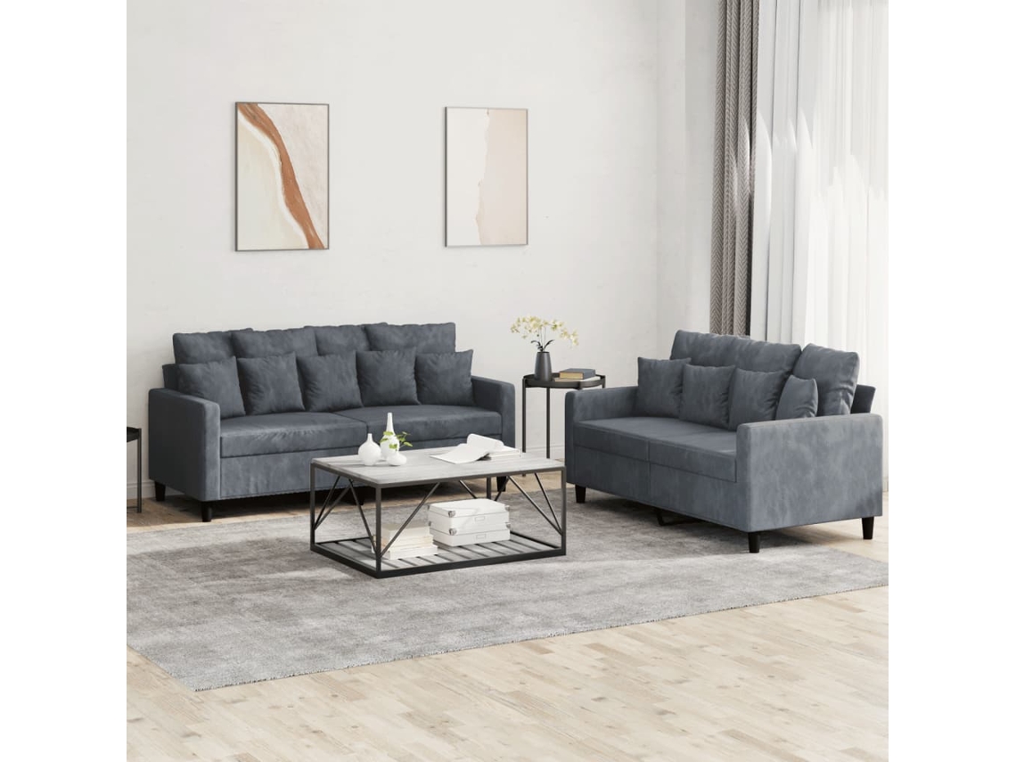 Vidaxl 2 Pcs Conjunto de Sofás com Almofadões Veludo Cinzento escuro