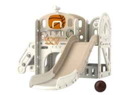 Estrutura De Brincadeiras Infantis, Escorregador 7 Em 1, Playground Interno Com Armazenamento E Túnel Rastejante, 186x153x111 Cm, Branco Creme-pt