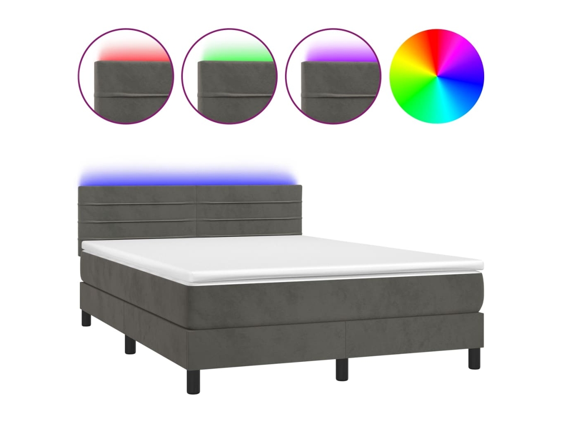 Cama Box Spring com Colchão LED Veludo Cinzento Escuro MAISON EXCLUSIVE (140x190 cm)