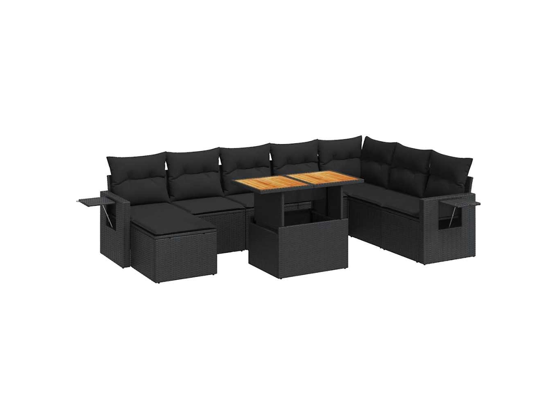 Conjunto de 9 Sofás para Jardim com Almofadões Vime Pe Preto MAISON EXCLUSIVE (N/A)
