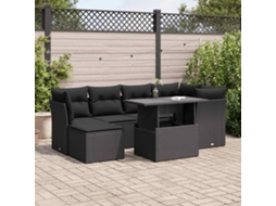 Vidaxl 7 Pcs Conjunto De Sofás P/ Jardim C/ Almofadões Vime Pe Preto