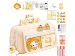 Peil Case With Supplies - Cheese Cat Design High Capacity Stationery Use