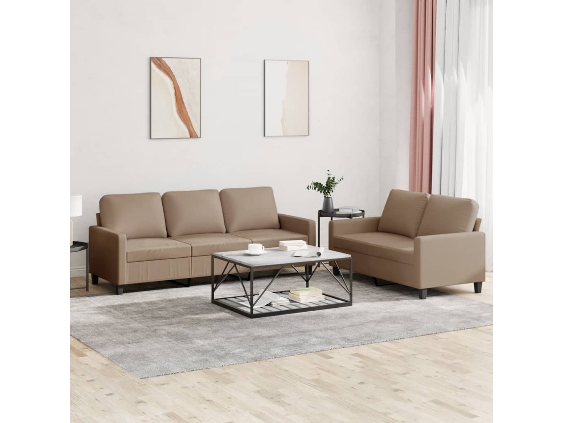 Vidaxl 2 Pcs Conjunto Sofás C/ Almofadões Couro Artif. Cor Cappuccino