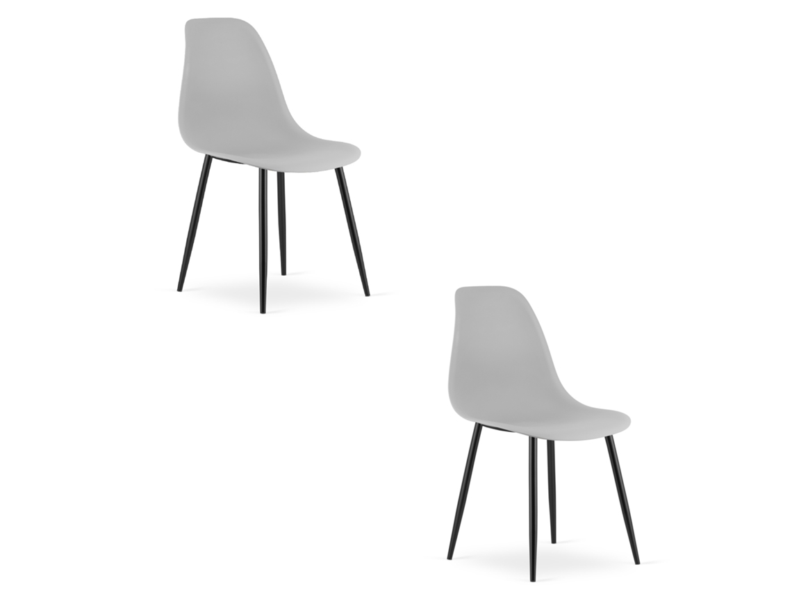 Cadeira De Jantar Conjunto De 2 Peças Kaleo Assento Cinza, Pernas Pretas, Assento Ergonômico, Pés Niveladores Ajustáveis