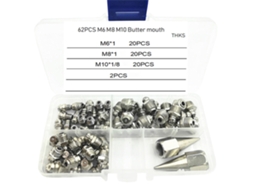 Kit de 62 peças para graxeiras M6/M8/M10, conjunto de bicos de graxa com caixa plástica.