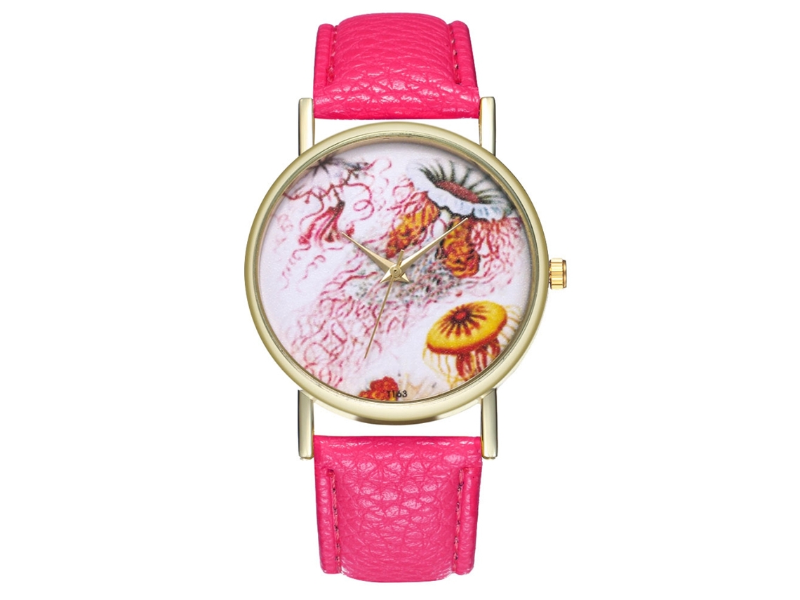 Reloj Casual De Cuarzo Para Hombre Mujer Niña Con Correa De Cuero Pu Rojo Rosa