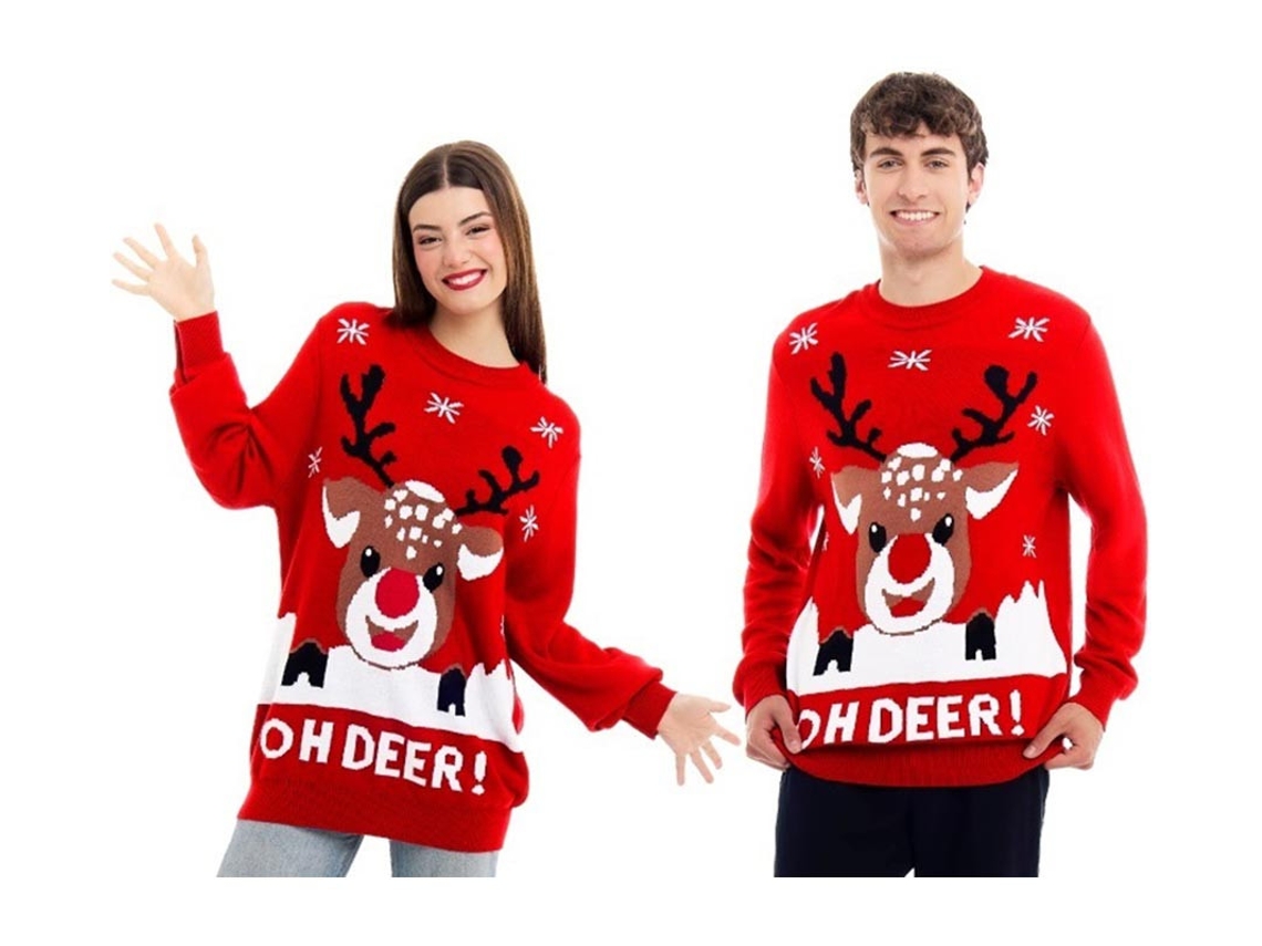 Suéter de Natal vermelho Oh Deer com renas para adulto