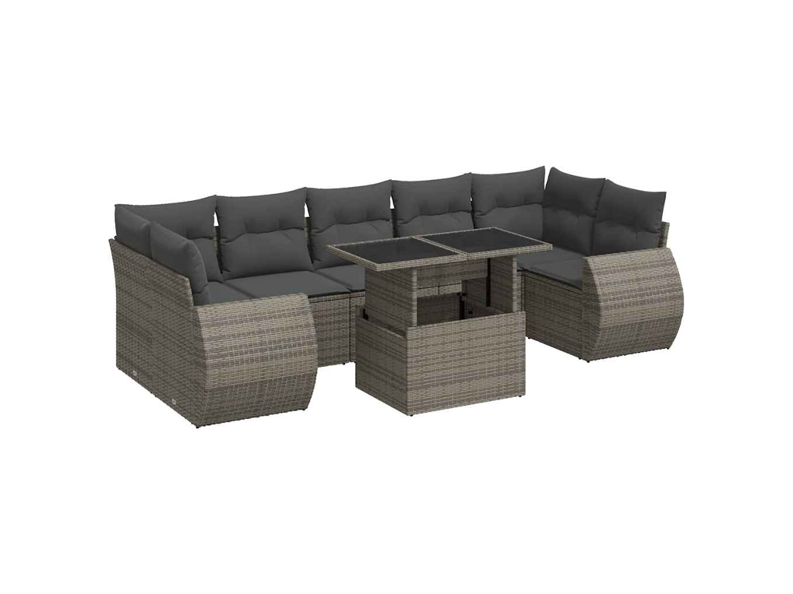 Conjunto de 8 Sofás de Jardim com Almofadões Vime Pe Cinzento MAISON EXCLUSIVE (8 pcs)