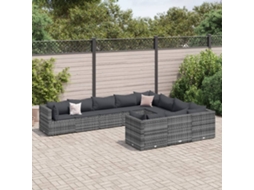 10 Pcs Conjunto Sofás De Jardim C/ Almofadões Vime Pe Cinza Dkd Home Decor