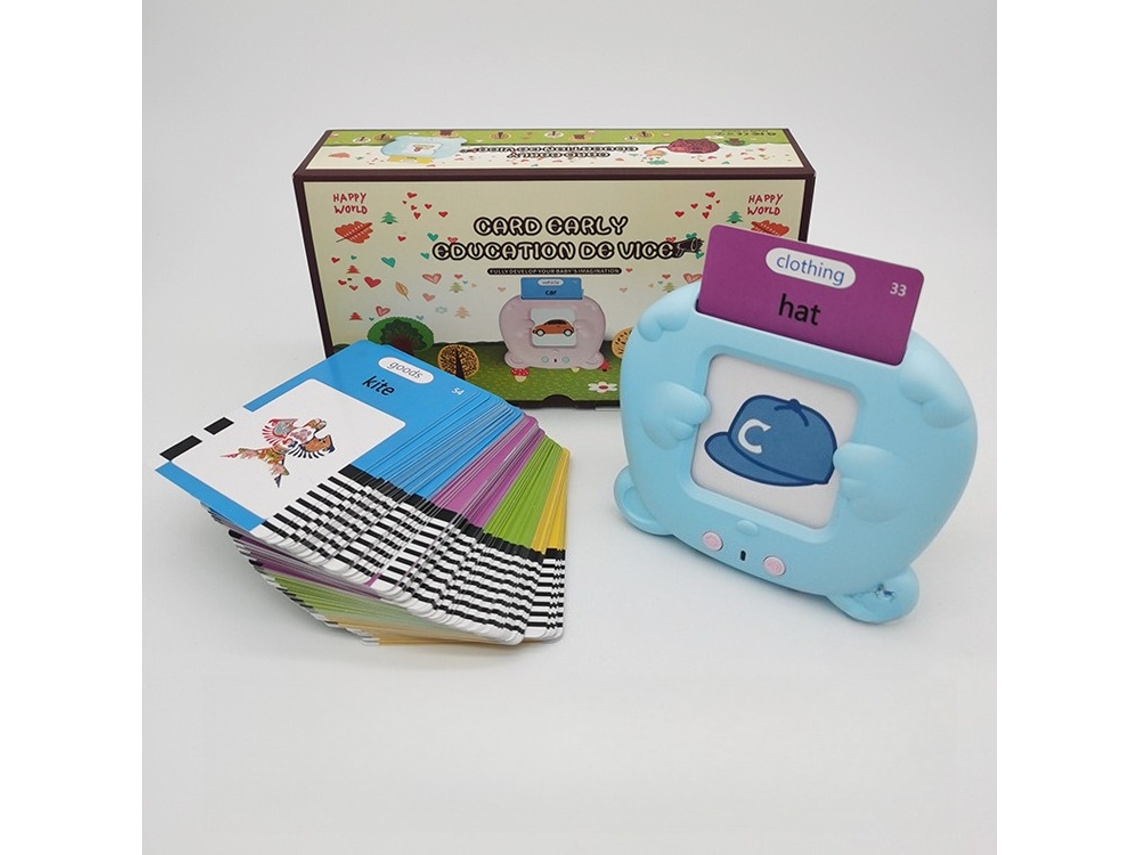 Máquina De Cartões Flash Bilíngue Pt/en Hexinyigjly 224 Palavras, Recurso Educativo Para Crianças 2-7 Anos Azul