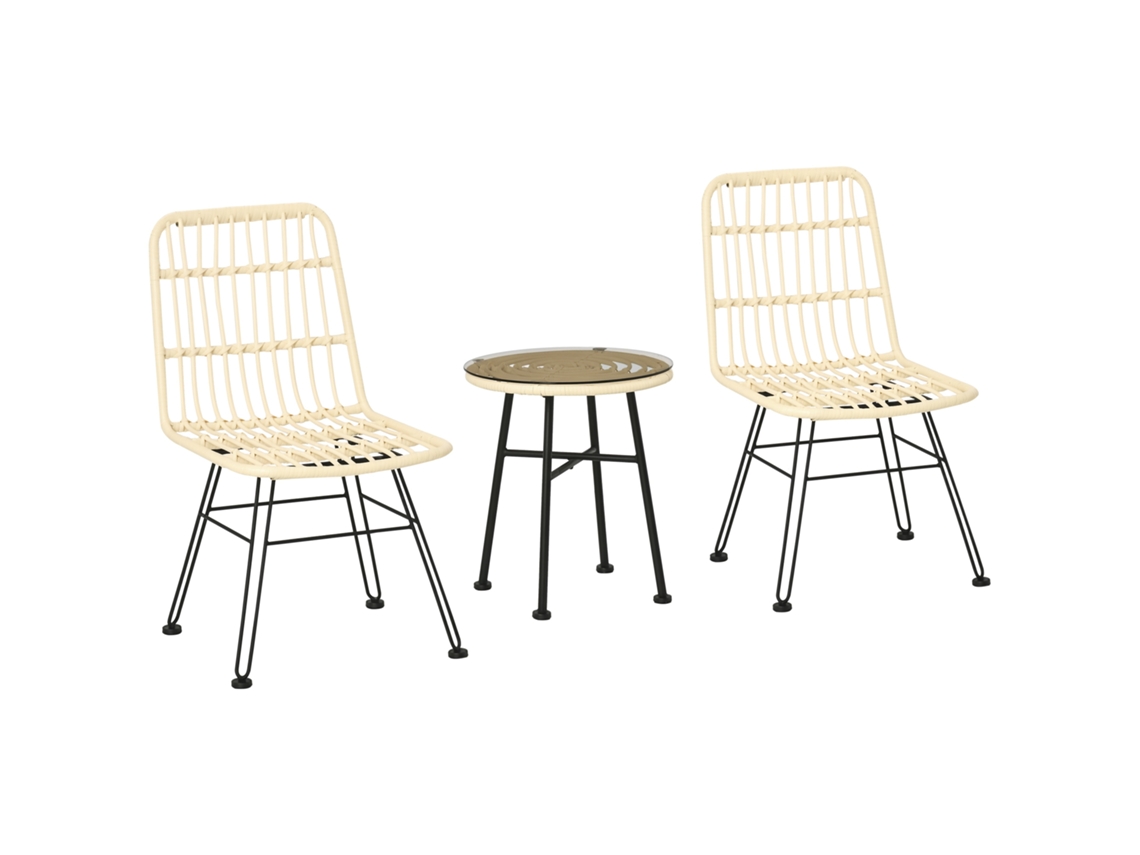 Conjunto Jardim 3 Peças Vime Pe e Aço com Mesa e 2 Cadeiras para Varanda