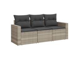Maison Exclusive - 3 Pcs Conj. Sofás Jardim C/ Almofadões Vime Pe Cinzento-claro