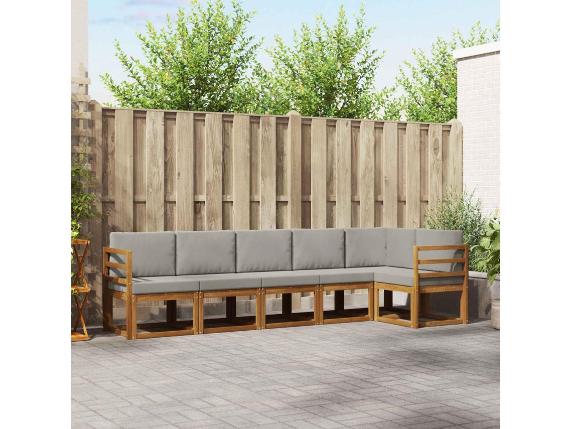 Vidaxl Conjunto De Sofás Para Exterior 6 Pcs Cinza Natural E Claro
