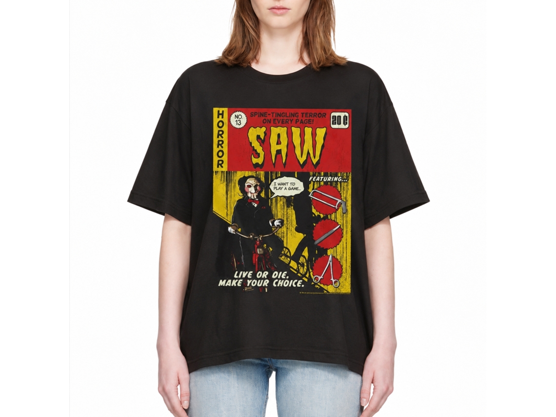 Rockinstone Saw Movie Jigsaw Comic Book Black Adult T-shirt Size:xxl