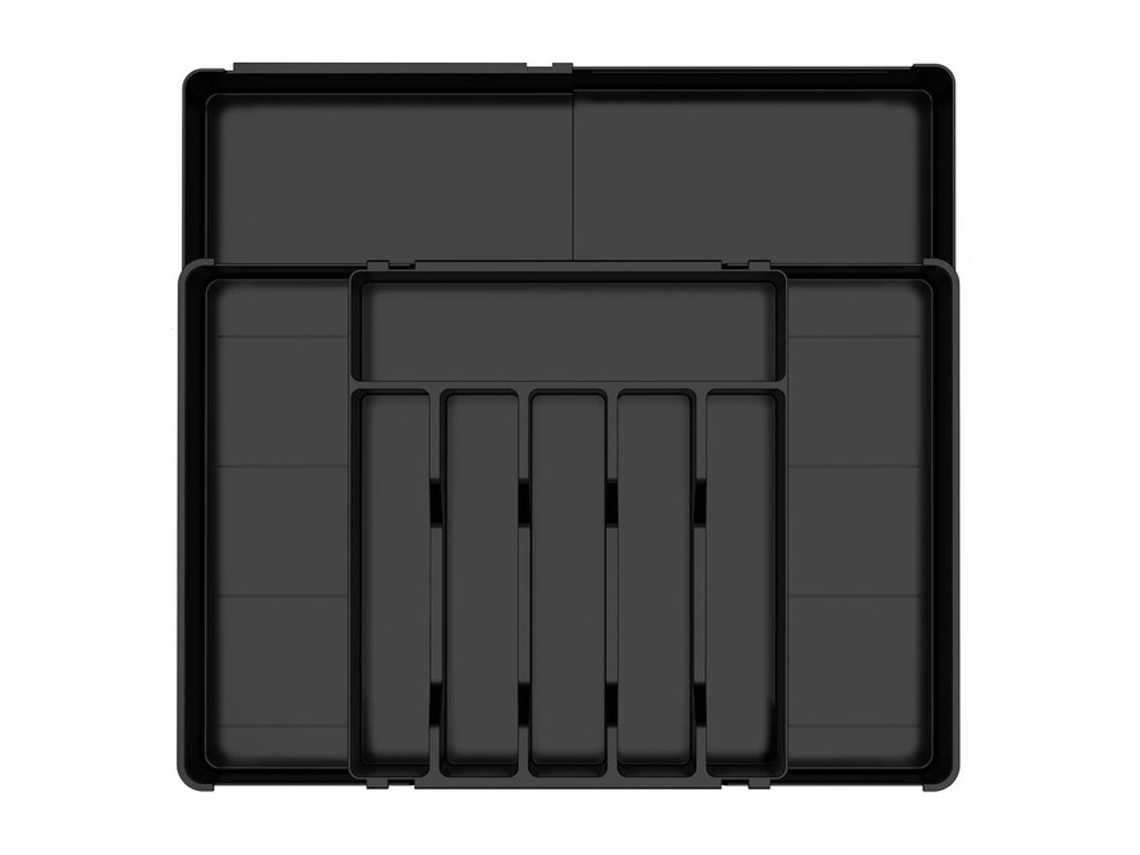 Bandeja Talheres Extensível - Organizador Cozinha - Separadores Gaveta - Polipropileno - Preto