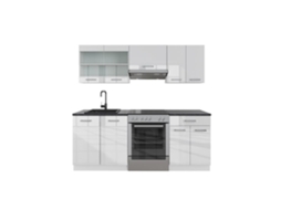 Cozinha R-Line, 200 cm sem bancada, branco brilhante/branco, Vicco