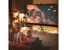 Tela De Projeção 4k Hd 100 Polegadas 16:9 Com Tripé Ajustável Em Altura E Suporte Incluso.