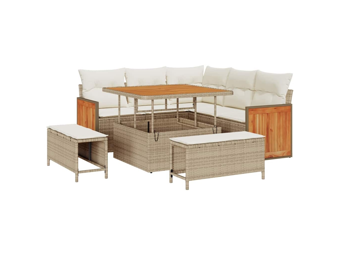 Conjunto 9 Conjunto De Sofá De Jardim Vidaxl Bege Vime Pe (216 X 216 X 85 Cm)