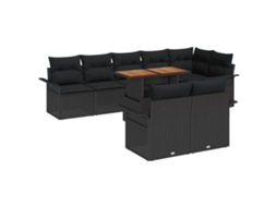 Conjunto 9 Conjunto De Jantar De Rattan Vidaxl Preto Vime Pe (100 X 55 X 73 Cm)