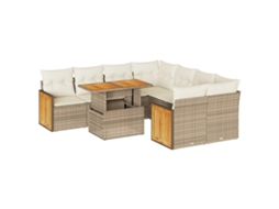 Conjunto de 9 Sofás de Jardim com Almofadões Vime Pe/acácia Bege MAISON EXCLUSIVE