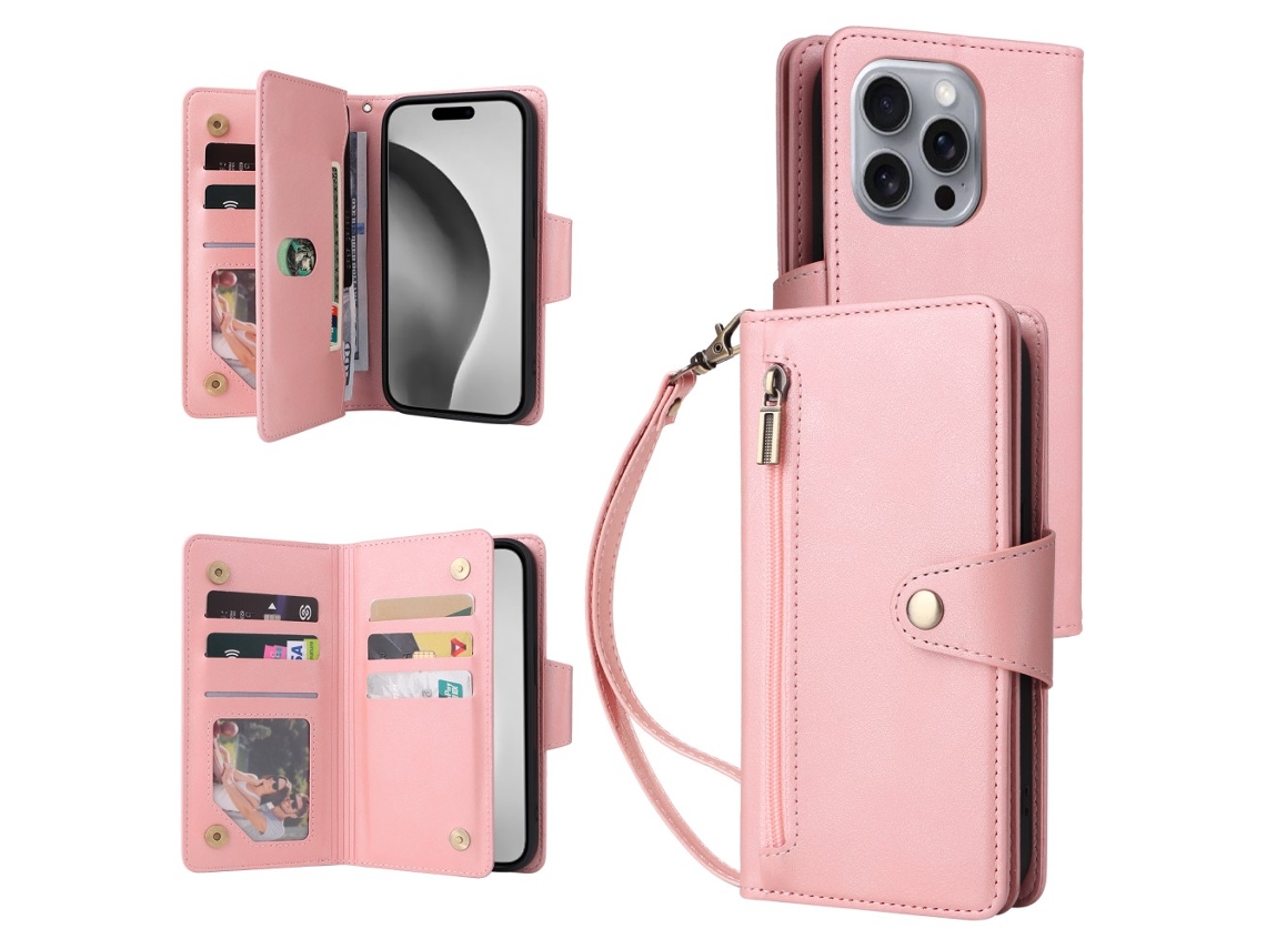 Capa Em Couro Pu, Para Apple Iphone 16 Pro Max - Cor Ouro Rosa