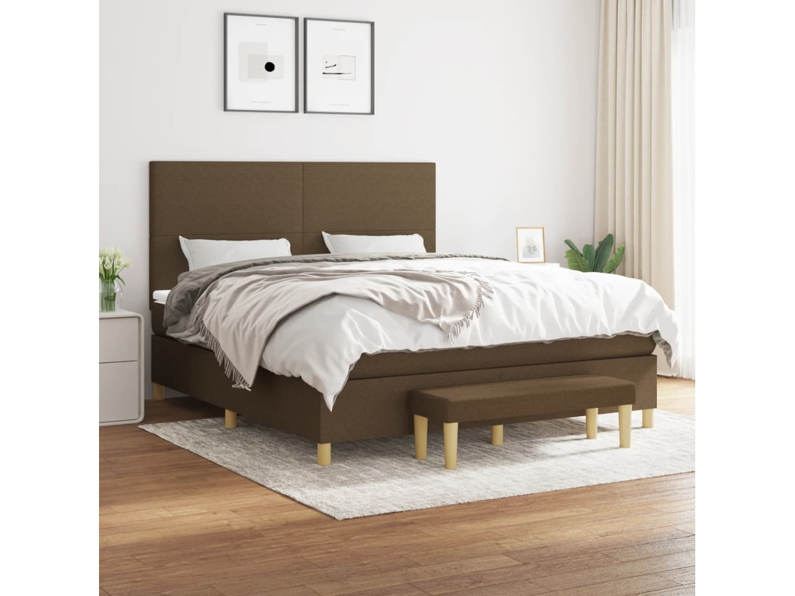Vidaxl Cama Com Molas/colchão 160x200 Cm Tecido Castanho-escuro