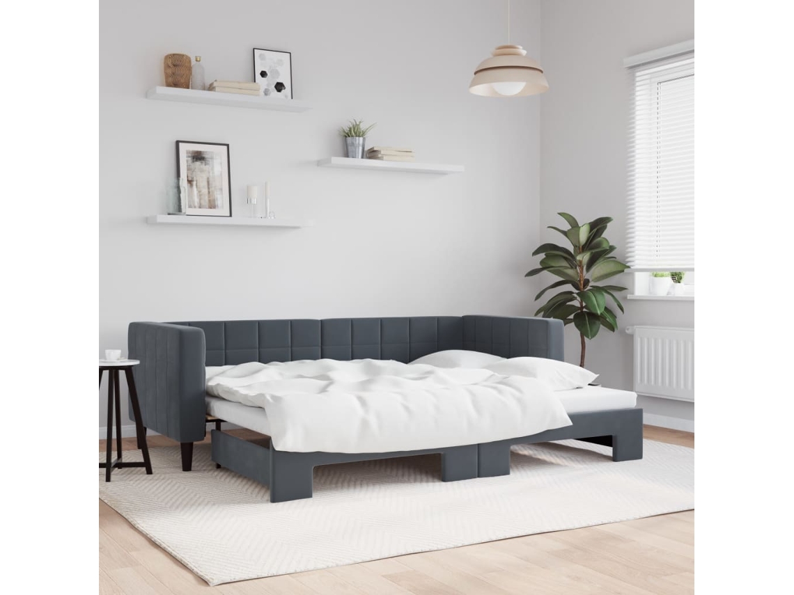 Cama De Solteiro | Camas Para Quarto | Sofá-cama Com Gavetão 80x200 Cm Veludo Cinzento-escuro