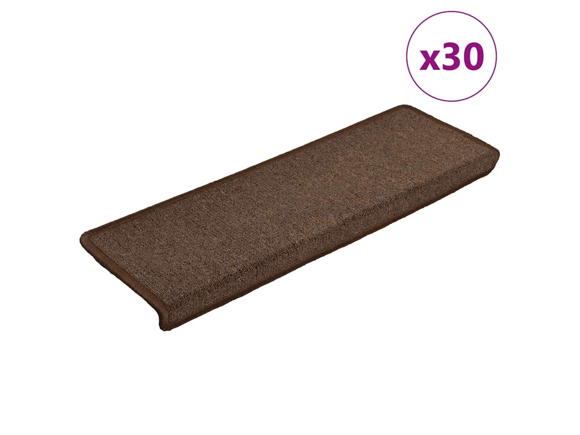 Vidaxl Tapetes De Escada 30 Peças 65x21x4 Cm Marrom Café Com Borda Retangular