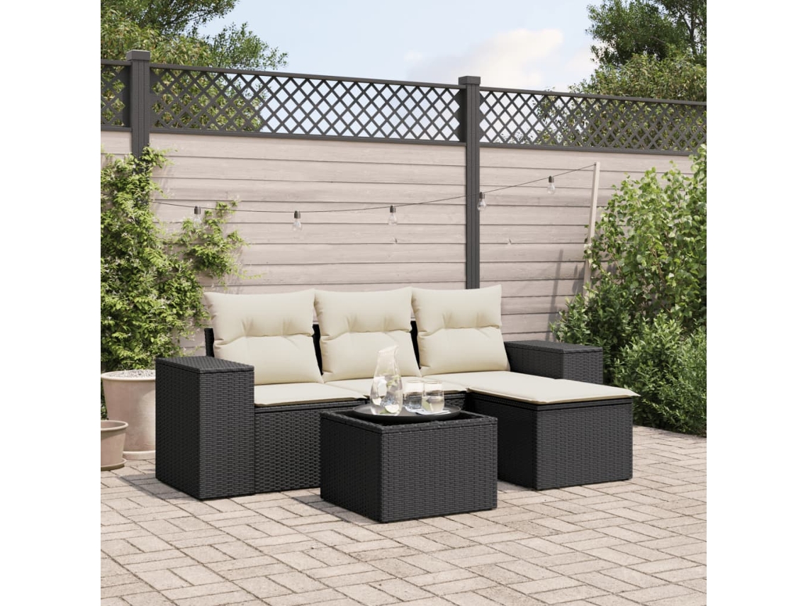 Conjunto de 5 Sofás de Jardim com Almofadas Vime Pe Preto Dkd Home Decor