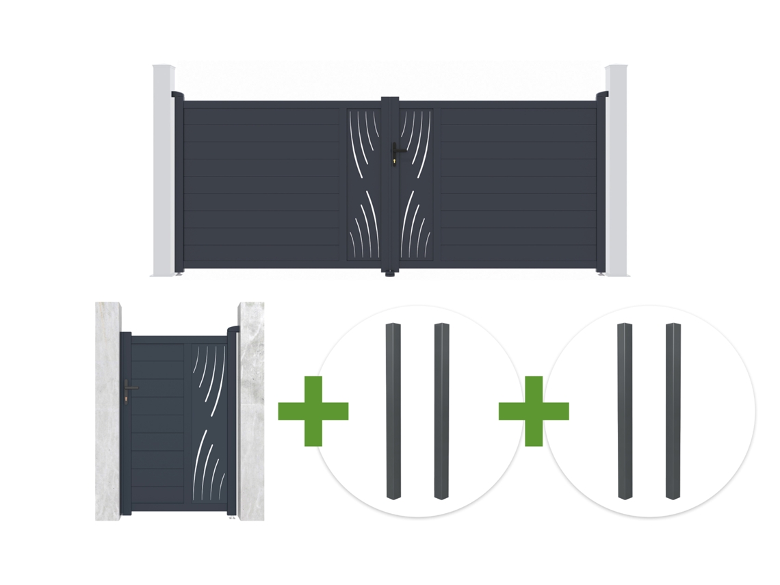 Kit Portaoo Batente Veleta 4 X 1,60 M Em Alumi­nio Cinza Com Portaoo Social 1 X 1,60 M + 4 Postes