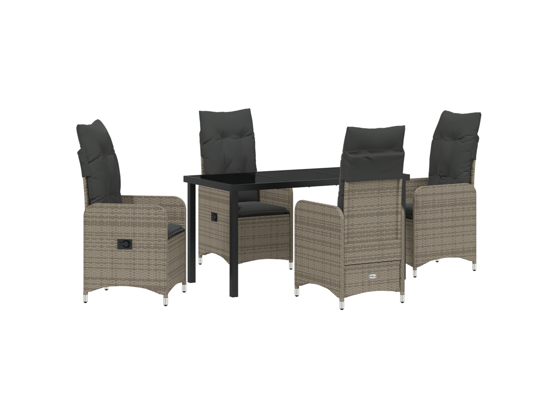 Conjunto 5 De Jantar De Jardim Vidaxl Com Almofadas Cinza Rattan Pe