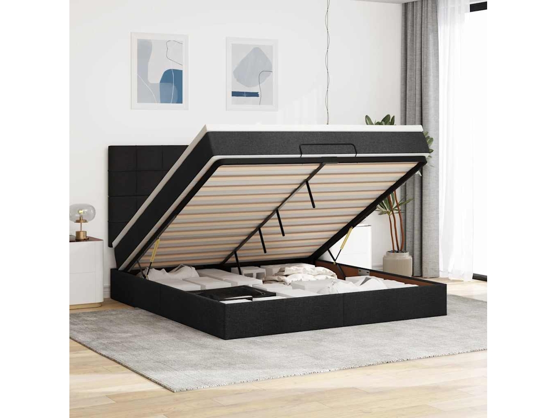 Vidaxl Estrutura De Cama Otomana Com Colchão 180x200 Cm Tecido Preto