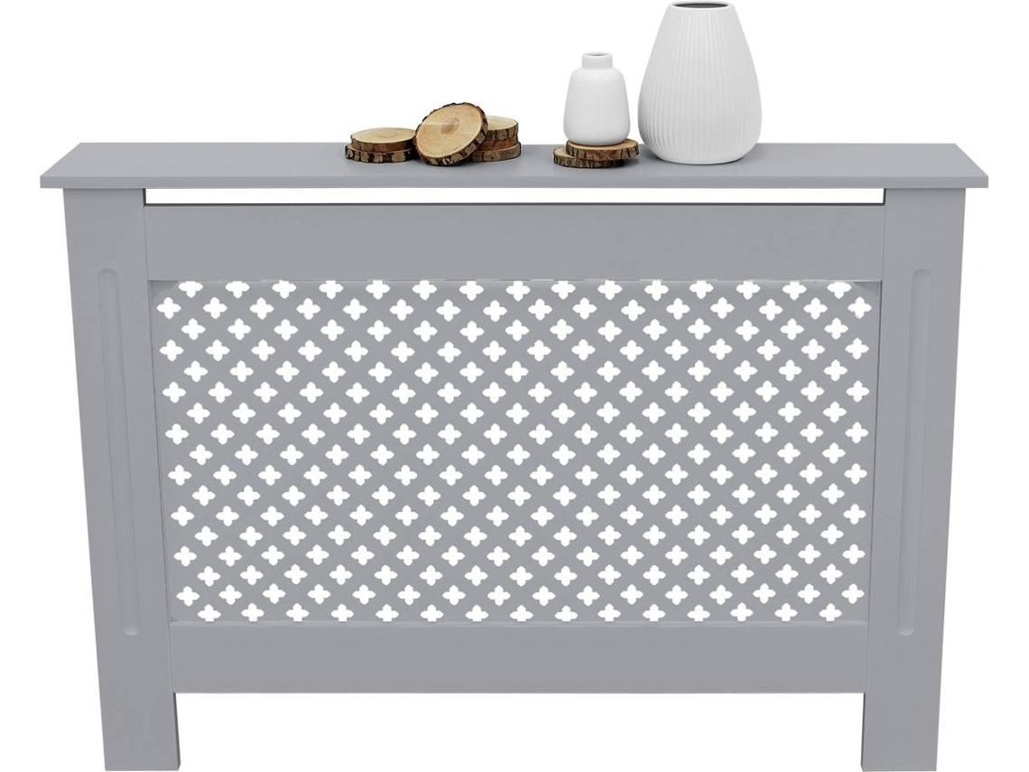 Cobertura do radiador ECD Germany 112x19x82cm MDF lacado vintage cinzento design alveolar