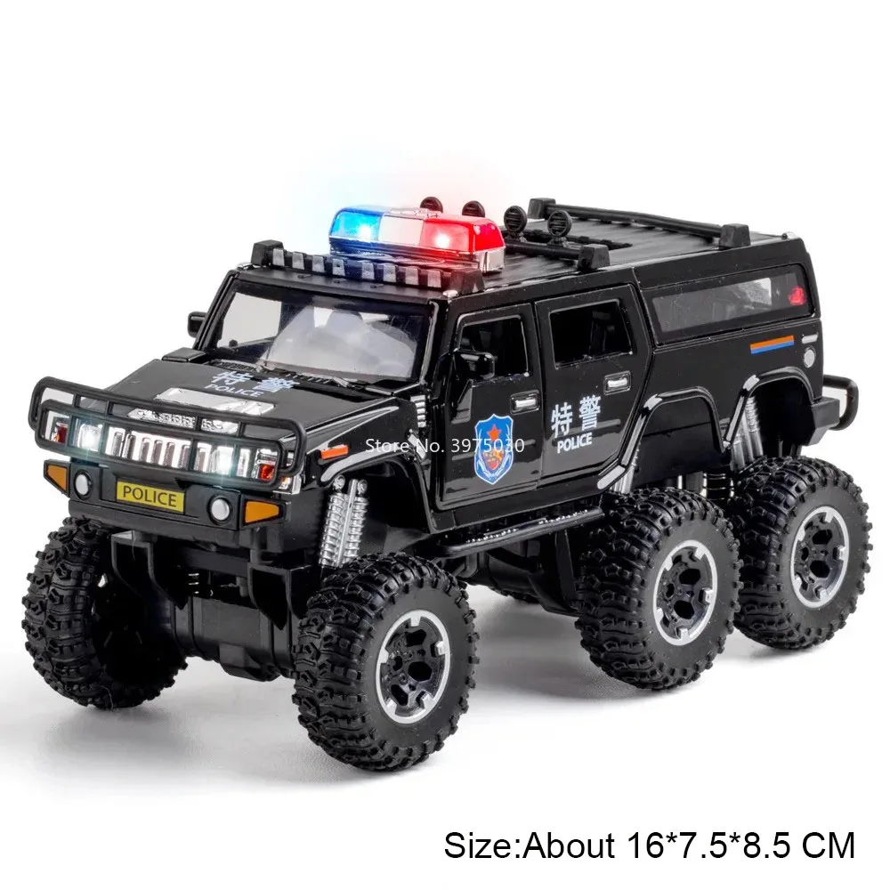 (h2 Preto) Miniatura De Carro De Polícia Em Escala 1:32, Com Portas Que Abrem, Feita Em Liga Metálica Fundida, Com Música E Luzes.