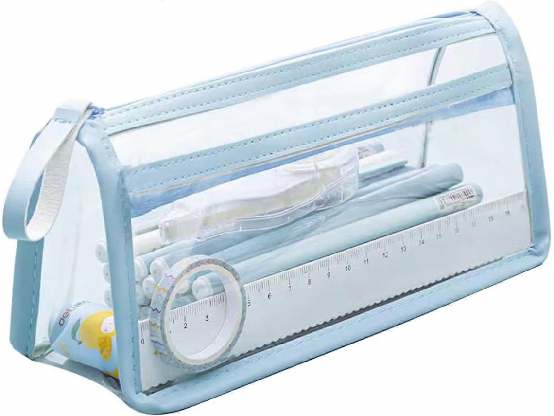 Estojo para Lápis, Zíper Duplo, Transparente, Escolar, Escritório, Maquiagem AQUAFORGE