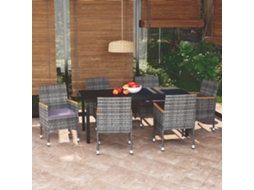 7 Pcs Conjunto De Jantar P/ Jardim C/ Almofadões Vime Pe Cinza Dkd Home Decor