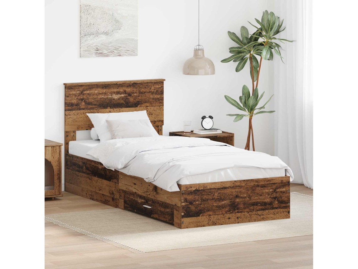 Vidaxl Estrutura Da Cama Com Gaveta Madeira Antiga 100 X 200 Cm