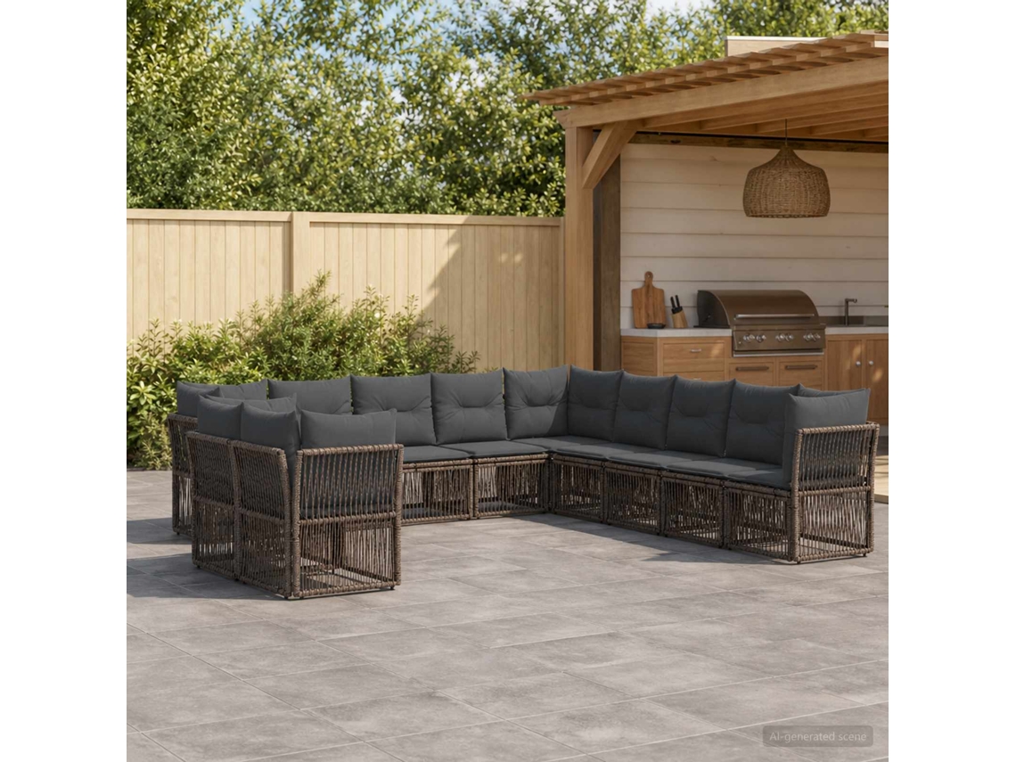 Vidaxl Conjunto De Sofá De Jardim 11 Unid. Cinzento Vime Pe