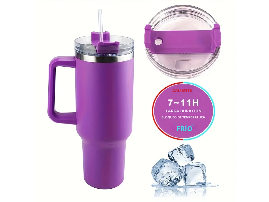 Caneca Térmica de Viagem de 1,18 Litro (40 Oz) com Alça e Tampa para Canudo, Aço Inoxidável Duplo MDUG (roxo)