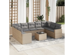 Vidaxl 10 Pcs Conjunto De Sofás P/ Jardim Com Almofadões Vime Pe Bege