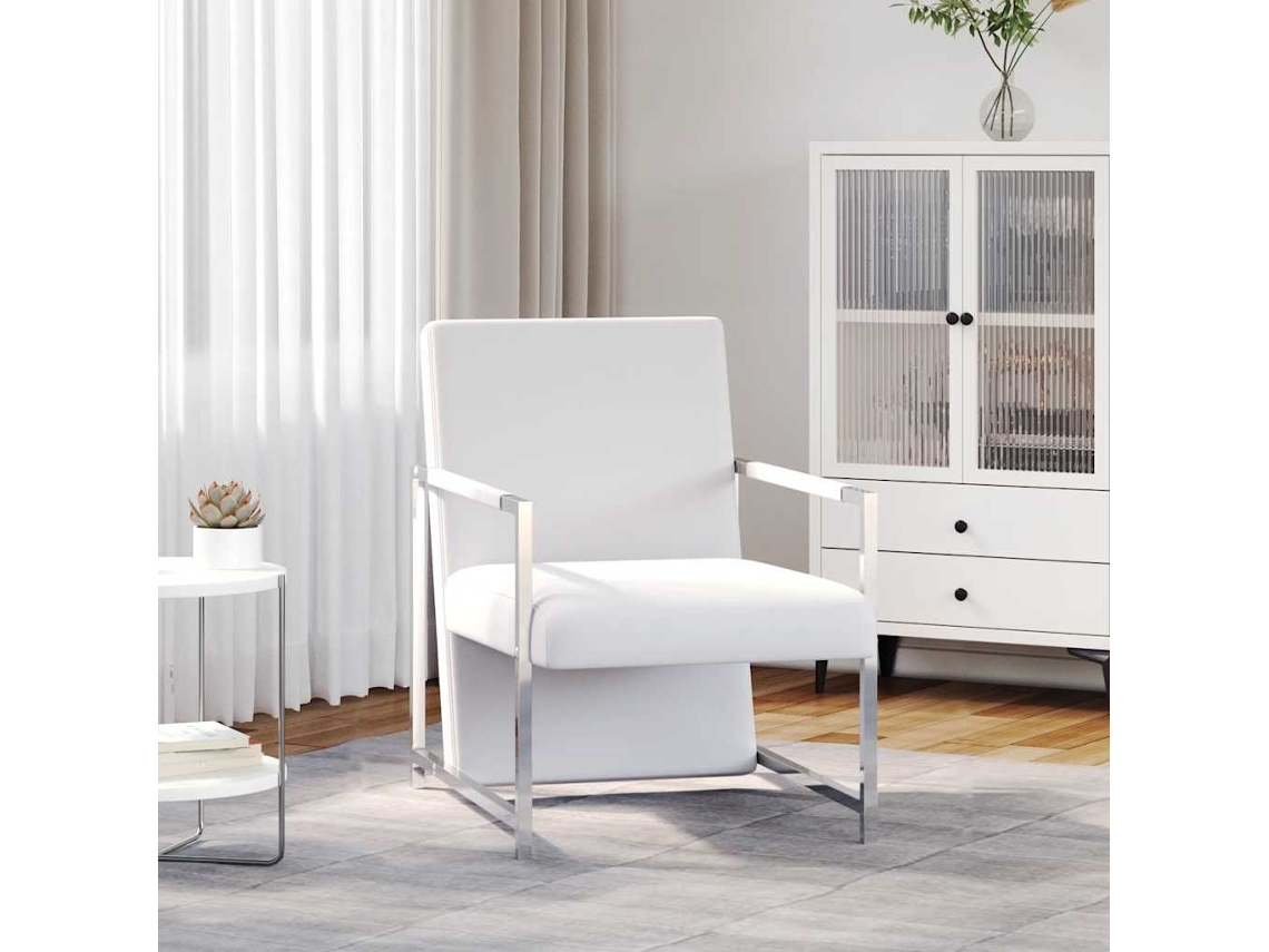 Vidaxl Poltrona Com Pés Cromados Couro Artificial Branco