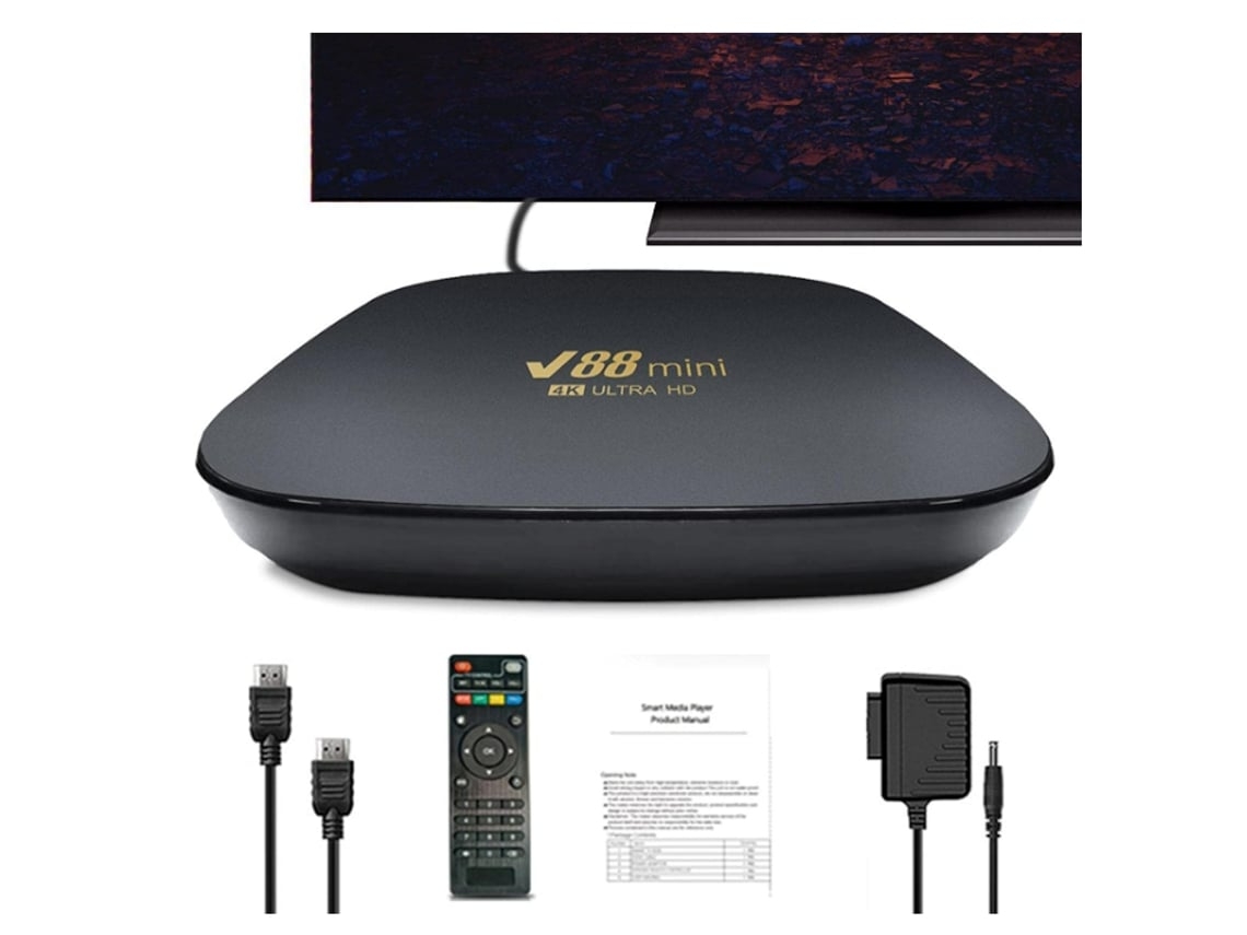 Smart Tv Box 4K Top Mini Box Media Player Home Theater Smart Video Box Set Top Tv Box Suporte Wifi com Adaptador para Várias Tvs Preto