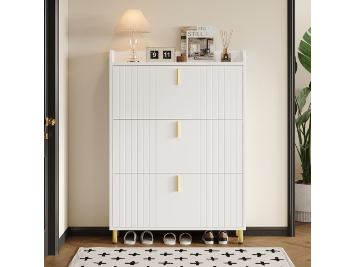 Sapateira Branca 80×23,5×123,5 Cm, 3 Portas + 6 Compartimentos Ajustáveis, Anti-tombamento, Entrada​